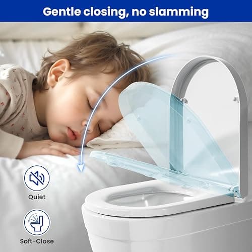 DERW D Shaped Soft Close Toilet Seat, Heavy Duty Premium Thermoplastic, Quick Release, Easy Clean and Install with Alignment Guide, Durable White Toilet Seat - 46cm x 36.5cm x 5cm thumbnail 4