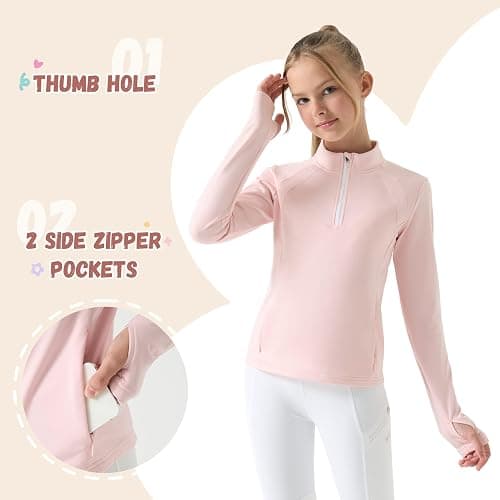 Willit Girls Fleece Long Sleeve Shirts Winter Horse Riding Jacket Half Zip Kids Sweatshirts Thermal Coat - Pink - X-Small thumbnail 4