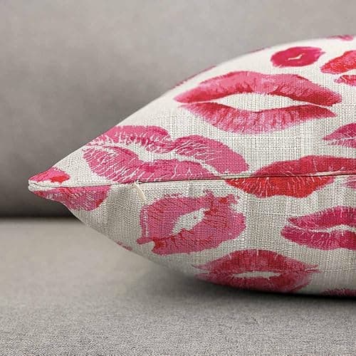 TKS MITLAN Lips Prints Throw Pillow Case Cushion Cover Kiss Lipstick Mouth Red Smooch Linen Couch Bed Sofa Car Waist Cushion Cover 12 x 20 inch - 20" x 12" (Pack of 1) - Lips Prints thumbnail 4