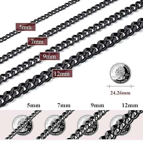 Curb Chain Necklace Black Chunky Double Tight Cuban Link thumbnail 7