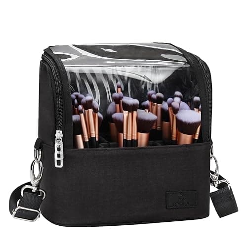 Makeup Brush Bag, Makeup Brush Holder Travel Stand-up Makeup Cup Large Makeup Brush Organizer Case Professional Cosmetic Bag Artist Storage Bag with Adjustable Divider (Large, Black) - Image 1