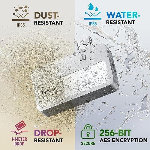 Lexar 2TB Professional Go Portable SSD w/Hub, Supports Apple 4K 60fps ProRes, Up to 1050MB/s, USB 3.2 Gen 2, Rugged, IP65, Ultracompact, Compatible w/iPhone 15/16, External SSD (LSL400S002T-RNSNU) thumbnail 7