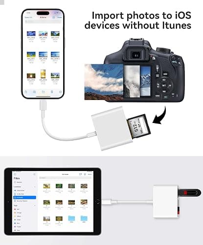 AkHolz SD Card Reader for iPhone iPad Built-in Lightening & USB-C Dual Connectors Card Adapter with SD MicroSD USB-A 3 Slots Trail Camera Memory Card Viewer, Portable No App Required Plug and Play thumbnail 4