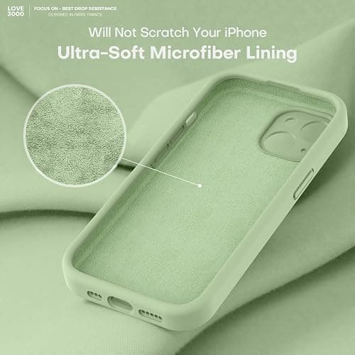 LOVE 3000 Designed for iPhone 14 Case, Premium Silicone with [Soft Anti-Scratch Microfiber Lining] Shockproof Protective Phone Case for Men Women Girls 6.1", Matcha thumbnail 5