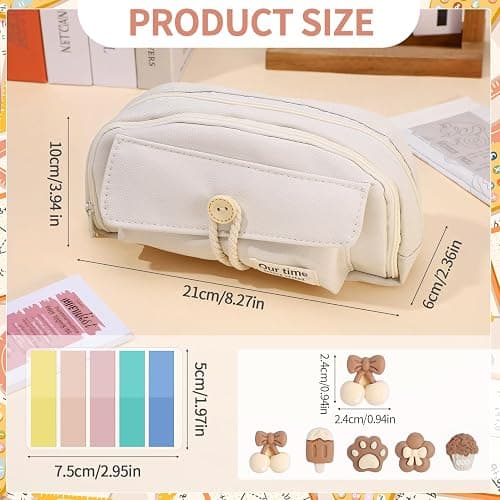 Candcamp Cute Pencil Case, Pencil Case for Girls with 5 Decorative Patches and 1 Pack of Sticky Notes in Five Colors for School Kids Teenagers College Students thumbnail 3