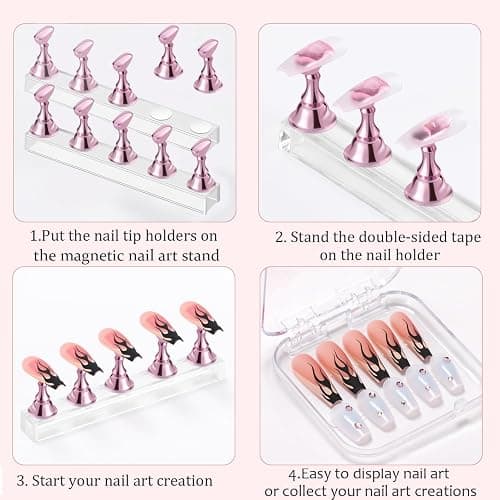 Etercycle Nail Stand Acrylic Nail Art Display Stand Practice Nail Holder for Painting Nails Magnetic Practice Stands with Double-sided Tape For DIY Salon Supplies (Pink) thumbnail 3