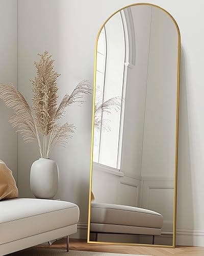 LadyNow Full Length Mirror, 58"x18" Arched Floor Mirror Freestanding, Floor Standing Full Body Mirror with Stand for Bedroom, Hanging Mounted for Living Room Cloakroom, Gold thumbnail 3