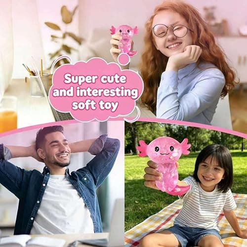 Glitter Axolotls Squishies Toy, Stretchy Axolotls Stress Ball, Soft Squeeze Sensory Fidget Toys for Kids Adults, Cute Easter Basket Stuffers Party Favors Classroom Prizes （Pink） thumbnail 5