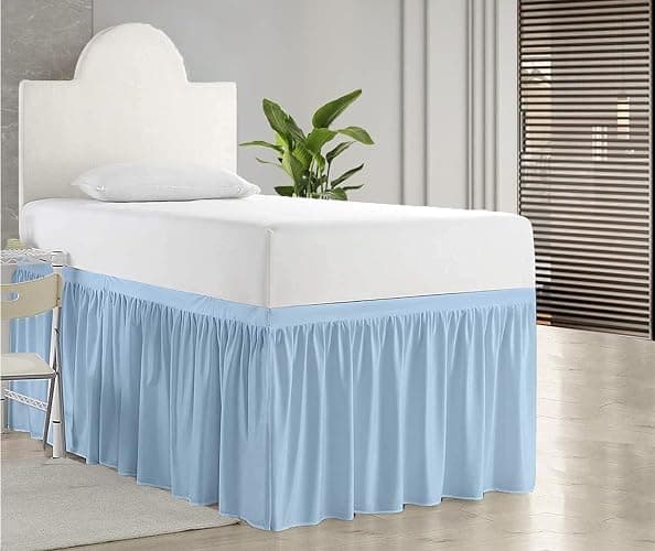 Peace Sleep Bedding Dorm Room Bed Skirt, Twin XL - 32 inch Drop, Dust Ruffled Bed Skirt for College Dorms, 100% Microfiber Extra Long Bedskirt - Light Blue - Image 1