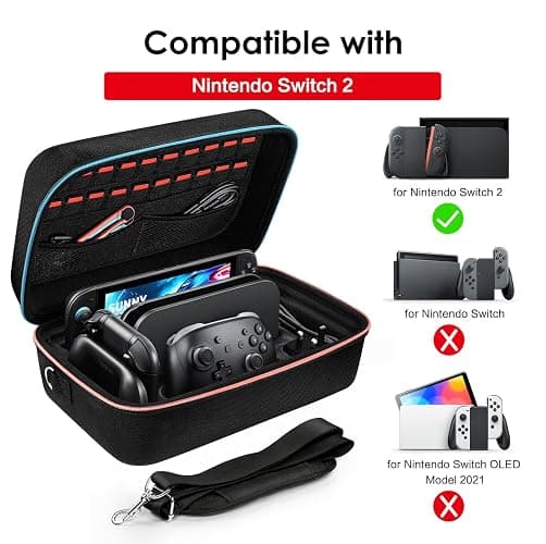 ivoler Carrying Storage All in One Case for Nintendo Switch 2 (2025),Portable Travel All Protective Hard Messenger Bag Soft Lining 20 Games for Switch 2 Console Pro Controller Accessories Black thumbnail 9