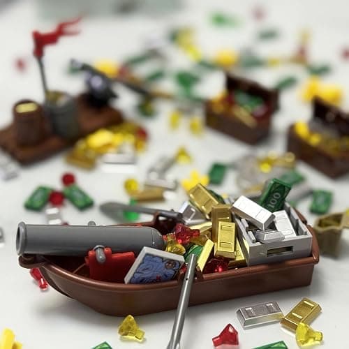 LANMANUO 221 PCS Money Bank Building Block, Pirate Ships Maps Treasure Chest City 100 Dollar Jewel Gems Diamonds Gold Bar Coins Bricks Pieces, Crystals Bill Cash Parts Sets thumbnail 7