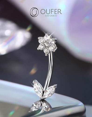 OUFER 925 Sterling Silver Rook Piercing Jewelry, Flower Eyebrow Rings, Silver Curved Barbells 16G, Daith Rook Earrings for Women -8MM thumbnail 5