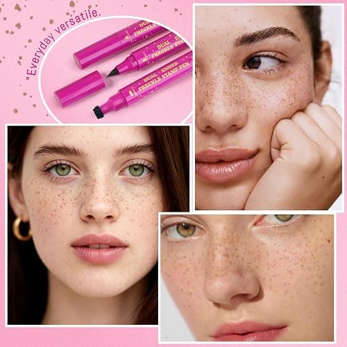 HOSAILY 2 in 1 Freckle Stamp Pen Waterproof for Natural Lifelike Faux Freckle Stamp Long Lasting Quick Dry Magic Fake Freckles Stain Marker Pen for Sunkissed Makeup 01#Light Brown thumbnail 7