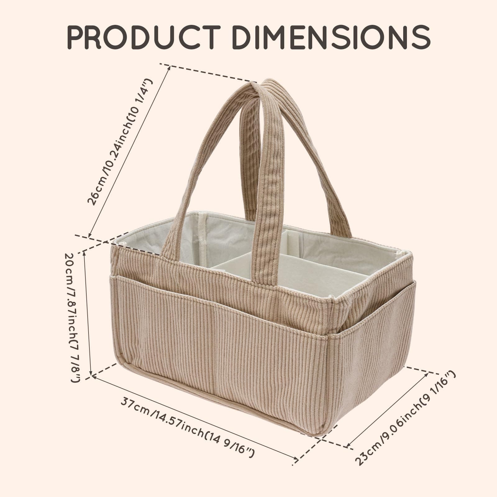 Baby Nappy Caddy Organiser Stylish Corduroy Nursery Storage Basket with Handle for Newborn Essentials, Baby Shower and Diaper Station Sand (Light brown, 1Pc) thumbnail 6