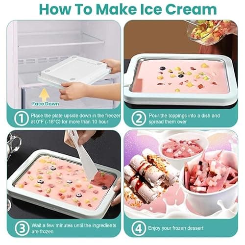 At-Home Rolled Ice Cream Maker Kit, Rolled Ice Cream Tray, Instant Freeze Plate with 2 Scrapers, DIY Stainless Steel Rolled Ice Cream Tray for Making Rolled Ice Cream, Yogurt & Sorbet (Pink) thumbnail 6