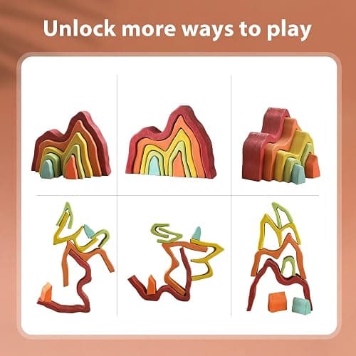 JETM·HH Wooden Rainbow Stacking Toy | House Bulding Block | Montessori Geometry Educational Stacking Game | Learning Educational Toys for Kids Baby Toddler（Volcano） thumbnail 7