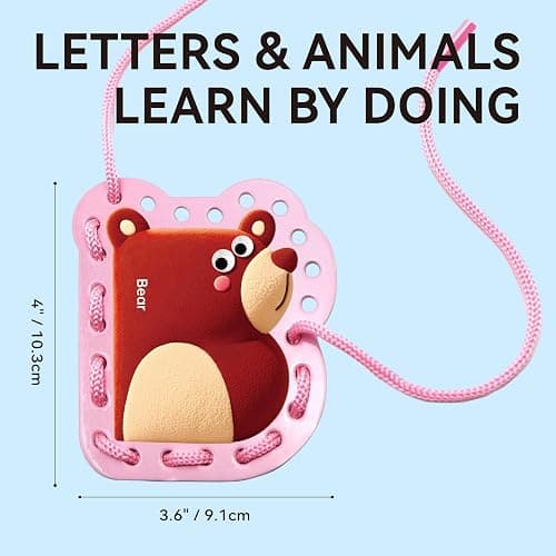 Dotimo Lacing Cards - 26PCS Double - Sided Uppercase Sewing Cards, 26 Animal Alphabet Games, for Kids Ages 3-5, Preschool Learning & Quiet Time Activities thumbnail 2
