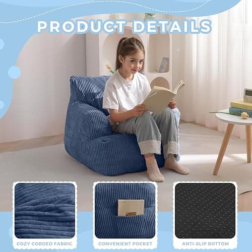 MAXYOYO Kids Bean Bag Chair, Stuffed Bean Bag Sofa, Dusty Blue, Standard | Bean Bag Chair for Boys and Girls, Lazy Sofa with Pocket Floor Chair for Gaming, Reading thumbnail 5