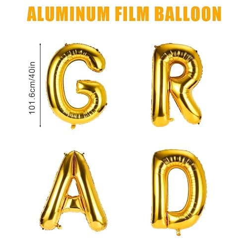 PEUTIER Grad Balloons Set, 40in Foil Graduation Balloons Large Congrats Graduation Party Balloons Congratulations Letter Grad Decorations for Graduation Celebration Party Supplies(Gold), M thumbnail 3
