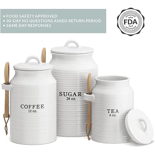 Barnyard Designs Canister Set for Kitchen Counter, Coffee Tea Sugar Container Ceramic Set, Decorative Canisters, Rustic Farmhouse Canister Jars, White (Coffee/Sugar/Tea) thumbnail 5