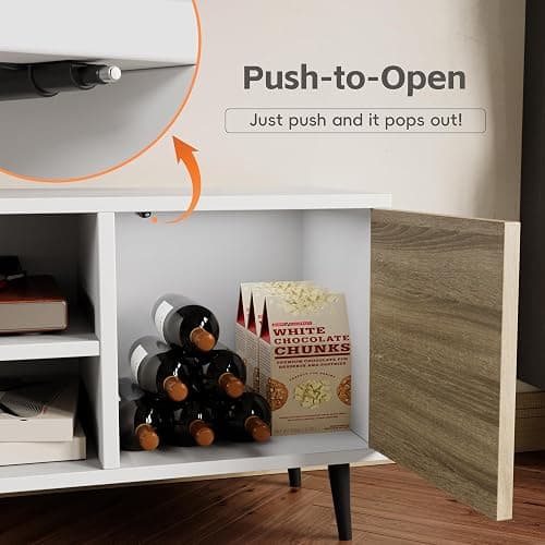 YESHOMY Modern TV Stand for 65" Television, Entertainment Center with Two Storage Cabinets and Open Shelves, Retro Style Media Console for Living Room, Bedroom, Office, 58 Inch, White and Beige thumbnail 4