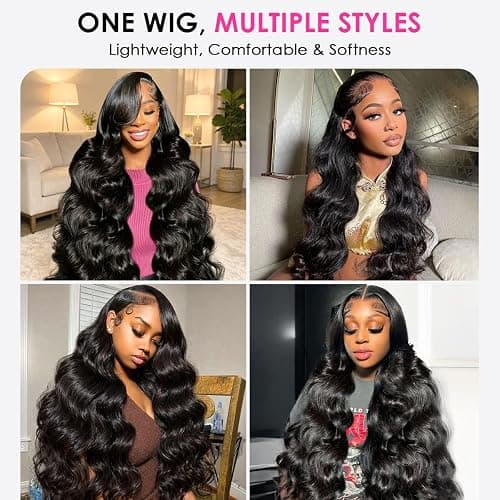 Pizazz 13x6 HD Lace Front Wigs Human hair Pre Plucked 180 Density Brazilian Body Wave Frontal Wigs Human Hair with Baby Hair Natural Hairline Natural Black Color 18 Inch thumbnail 8
