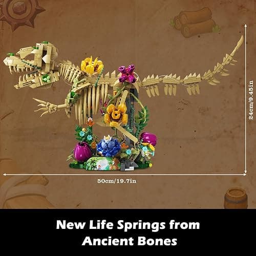 CUBIMANA Dinosaur Fossil with Flowers Building Set & LED Light, 1185PCS Dino Botanical Building Set for Adults, Skeleton Model Kit for Home Decor & Display, Christmas Birthday Gifts for Adults Teens thumbnail 3
