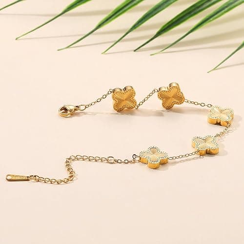 AIPPK 18K Gold Plated Clover Bracelet Dupes Gold Lucky Bracelet for Women Flower Four Leaf Bracelets Danity Jewelry Gifts for Women thumbnail 3