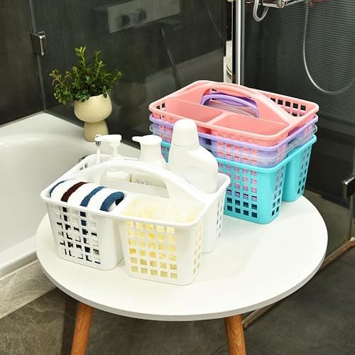 ALINK Plastic Shower Caddy Basket with Compartments, Portable Divided Cleaning Supply Storage Organizer with Handle for College Dorm Bathroom - White thumbnail 7