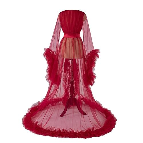 Women's Long Bridal Robes Tulle Lingerie Maternity Bathrobe Photoshoot Illusion Wedding Scarf Party Nightgown thumbnail 2