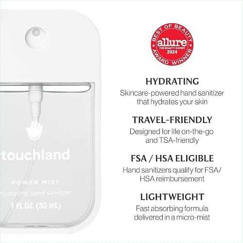 Touchland Hydrating Hand Sanitizer Spray, DYE FREE Trio Set (Rainwater, Unscented, Beach Coco), 1 FL. OZ. Travel Size Power Mist Sprays (Set of 3) thumbnail 6