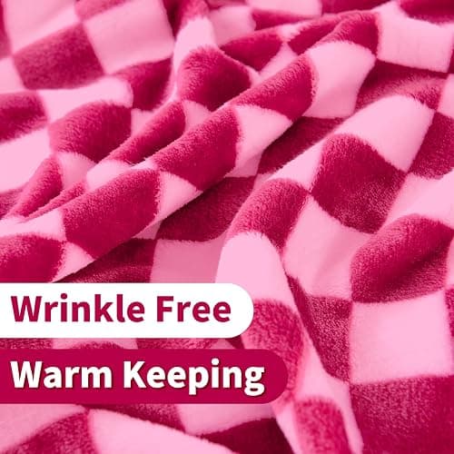 FY FIBER HOUSE Checkered Flannel Fleece Throw Blanket Soft Cozy Checkerboard Grid Print Chessboard Gingham Pattern Blankets for Bed Couch Sofa, 50"x60", Hot Pink - Hot Pink - 50"X60" thumbnail 7