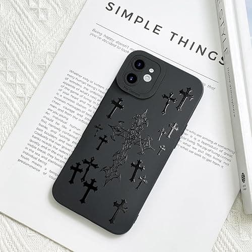 KANGHAR for iPhone 12 Case Aesthetic Blessed Cross Jesus Christian Goth Designed for Women Girls Men, Full Camera Protection Slim Fit Soft TPU Shockproof Protective Cover - Black thumbnail 4