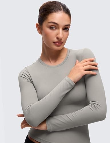 CRZ YOGA Softembrace Crewneck Long Sleeve Shirts for Women - Casual Going Out Tops Soft Basic Fitted Tight Fall T-Shirts thumbnail 5