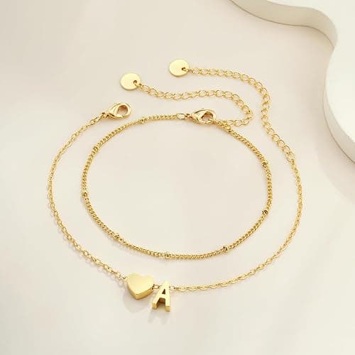 Fezodo Gold Initial Bracelets for Women Girls - 14K Gold Plated Heart Initial Bracelet Teen Girl Gifts Trendy Stuff Dainty Gold Bracelets for Women Girls Trendy Jewelry Gifts thumbnail 5