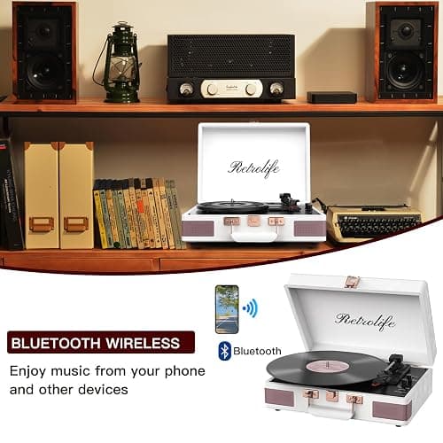 Record Player 3 Speed Bluetooth Portable Suitcase Vinyl Player with Built-in Speakers Turntable Enhanced Audio Sound PU Leather Vintage Turntable thumbnail 2