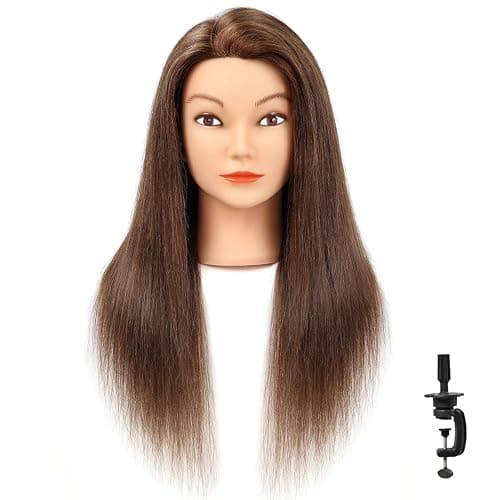 SOPHIRE 20-22 inches 100% Real Human Hair Mannequin Head, Hairdressers' Practice Training Head and Cosmotology Doll Head for Hairstyling and Braid - Dark Brown thumbnail 2