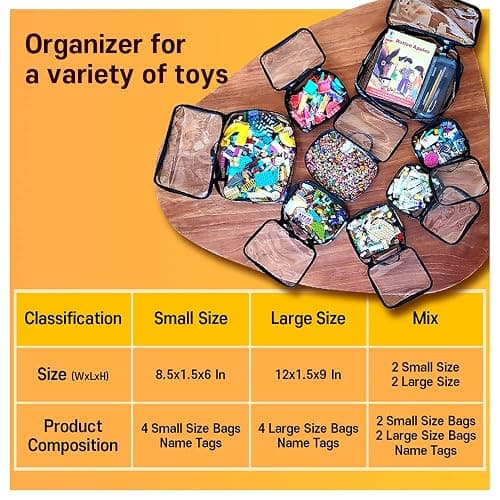 Toy Storage Organizer Clear 4 Pack Building Bricks Blocks Bag with Zipper | Durable PVC case with name tag & manual pocket; holds blocks, clay, board games; portable handle for travel & playroom thumbnail 7