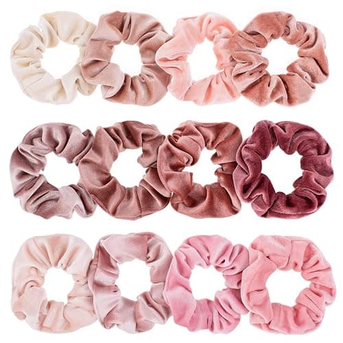 Whaline 12Pcs Blush Theme Scrunchies Velvet Elastics for Women Pink Bobbles Soft Lovers Scrunchy Classic Thick Hair Bands Ties Gifts for Teenage Girls - Image 1