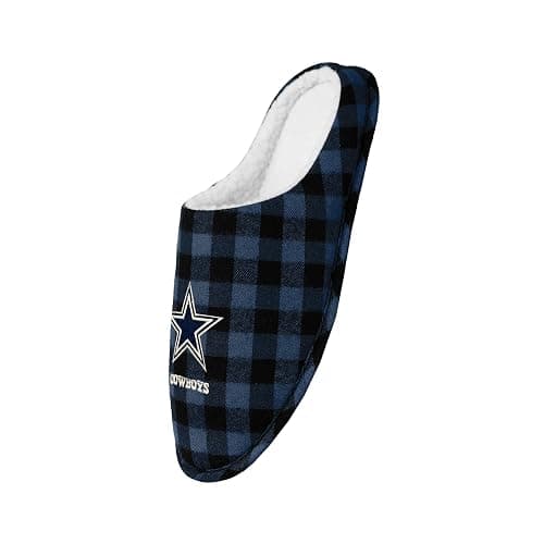 FOCO Men'sNFL Sherpa Lined Buffalo Check Memory Foam Slippers - Image 1