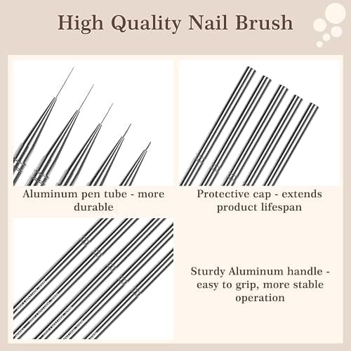 Laza Nail Art Brushes, 5pcs Nail Art Liner Brushes for UV Gel Polish, Painting Art Design Brush for Long Lines, Thin Details, Fine Drawing Sizes 6/9/12/15/18mm for Manicure DIY Nail Design thumbnail 4