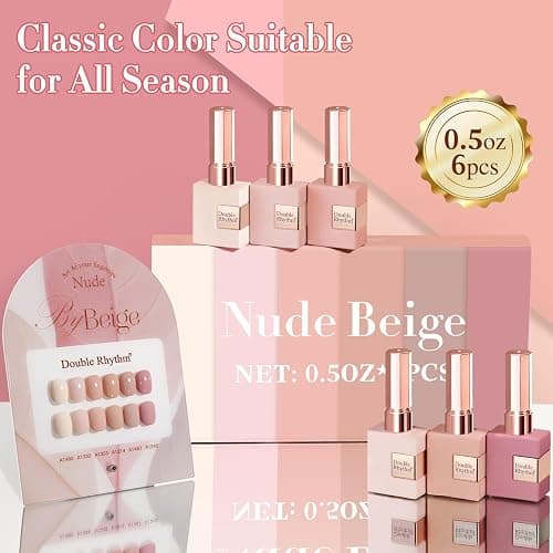 Double Rhythm 6 Pcs 15 ML Gel Polish Set Same Color Same Bottle Soak Off Gel Polish Kit Nail Art Manicure Salon DIY at Home for Women (Light Beige Nude Pink Neutral Rose-T6-4) thumbnail 5