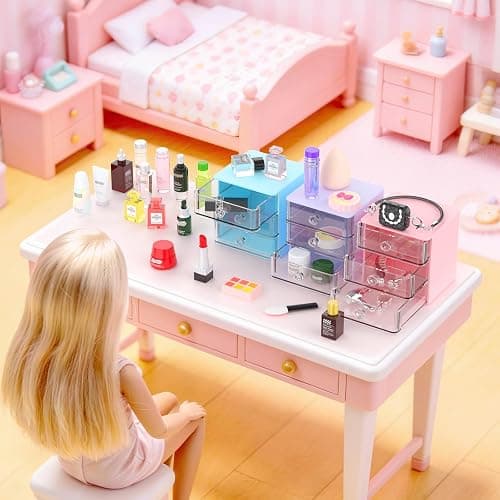 76pcs Mini Dollhouse Accessories Bathroom Cosmetic Set,Jewelry Storage Case | Dollhouse Accessories Towel Toothbrush Shampoo Toiletries Set,Mini Doll House Accessories Perfume Backpack,Girl Micro Scene thumbnail 5