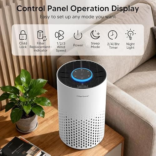 Air Purifiers for Home Bedroom Up to 1250 Ft² - H14 HEPA Air Purifier with Aroma & Sleep Mode - 24dB Small Room Air Purifier for Allergies, Smoke, Dust, Pollen, Pet Dander,4000B,White thumbnail 8