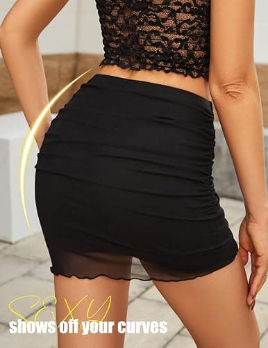 Avidlove Women Sexy Skirt Ruched Bodycon Double Layer Club Skirts Lettuce Trim Skirts Office Mini Skirt thumbnail 4