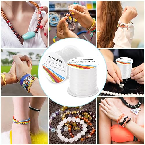 Bracelet String, Paxcoo 2 Rolls Elastic Stretchy Bead String Cord for Clay Beads Kandi Pony Beads Bracelets Jewelry Making (0.8 MM, Crystal) thumbnail 4