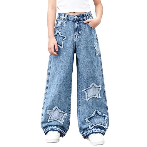 Baggy Jeans for Girls Trendy High Waisted Ripped Distressed Wide Leg Denim Pants Summer Trousers Y2K Streetwear 6-14Years - Image 1