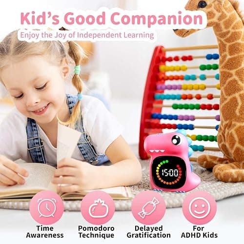 Visual Timer for Kids Toddler Timer Visual Countdown Pink Dinasuor Design Timers for Classroom Home Study Playing thumbnail 3