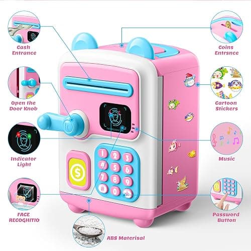 【Upgraded】 Piggy Bank, Face ID Password Unlocking Electronic Kids Bank ATM Security Unlocking Cash Coin Bank Toys Gifts for Kids, Coin Bank for 3 4 5 6 7 8 9 10 11 12 Year Old Girls Boys thumbnail 4