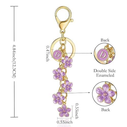 XGALBLA White Pink Black Cute Initial Letter Keychain for Women, Flower Bag Charms Enamel Keyring for Handbag Backpack thumbnail 2